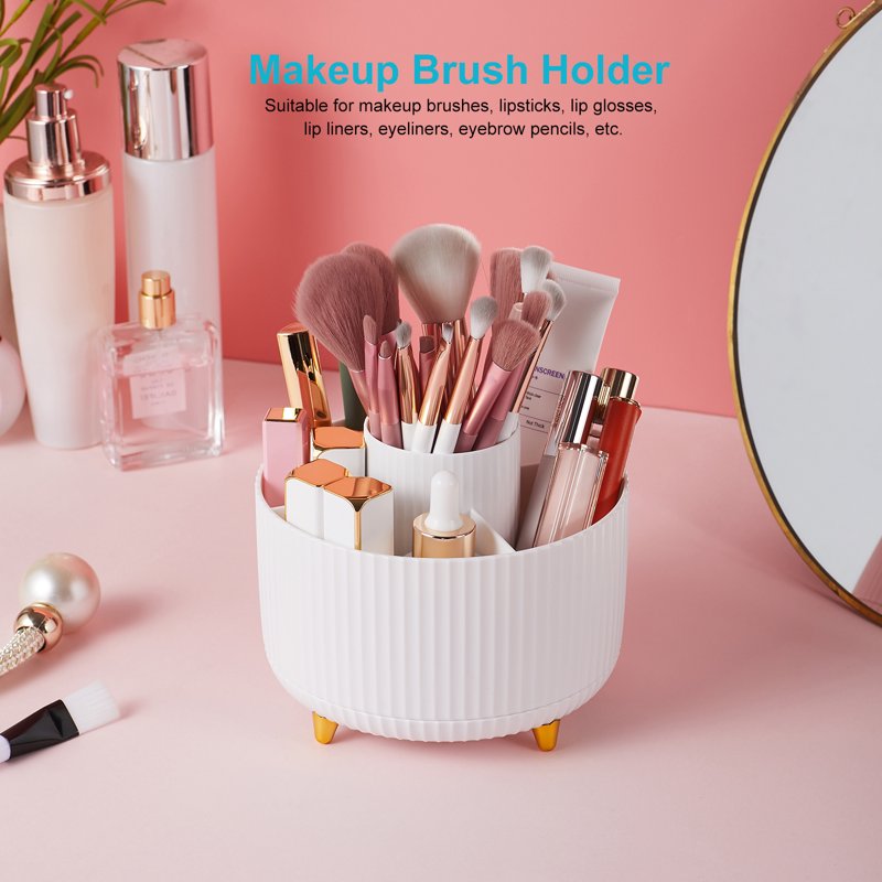 Rotating Desk Pencil Organizer with 5 Compartments - White