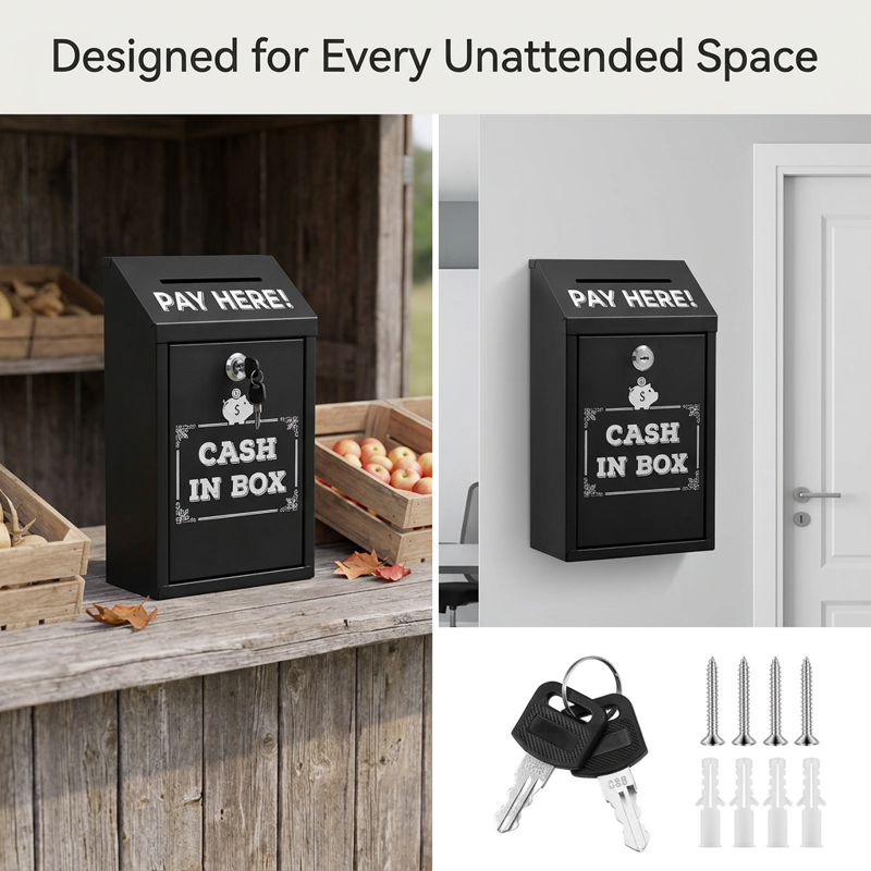 Metal Donation Box with Key Lock Wall Mount Rustproof Suggestion Box