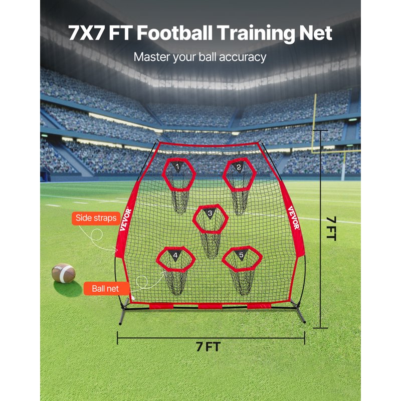 Football Throwing Net with Targets - 7x7 ft Portable Practice Equipment