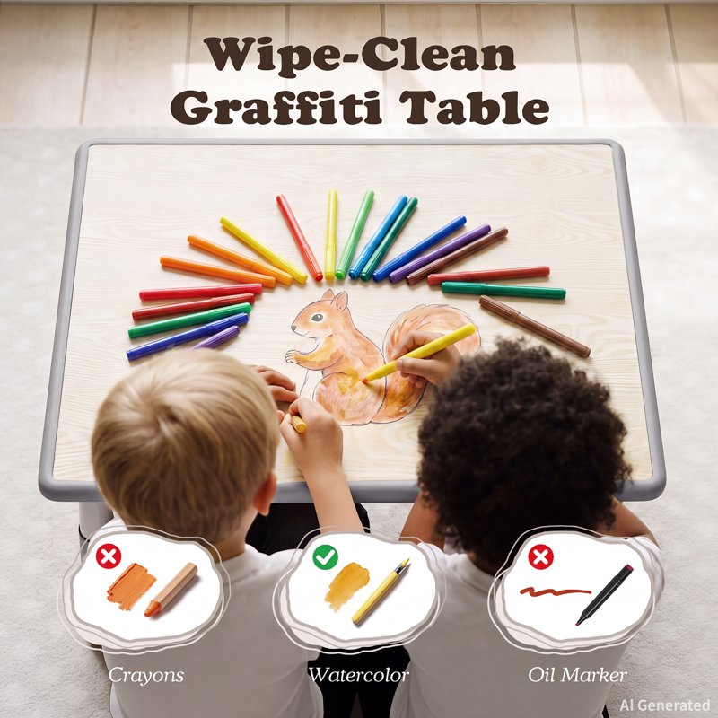 Kids Art Table and 2 Chair Set with Adjustable Heights - Toddler Play Desk, Grey