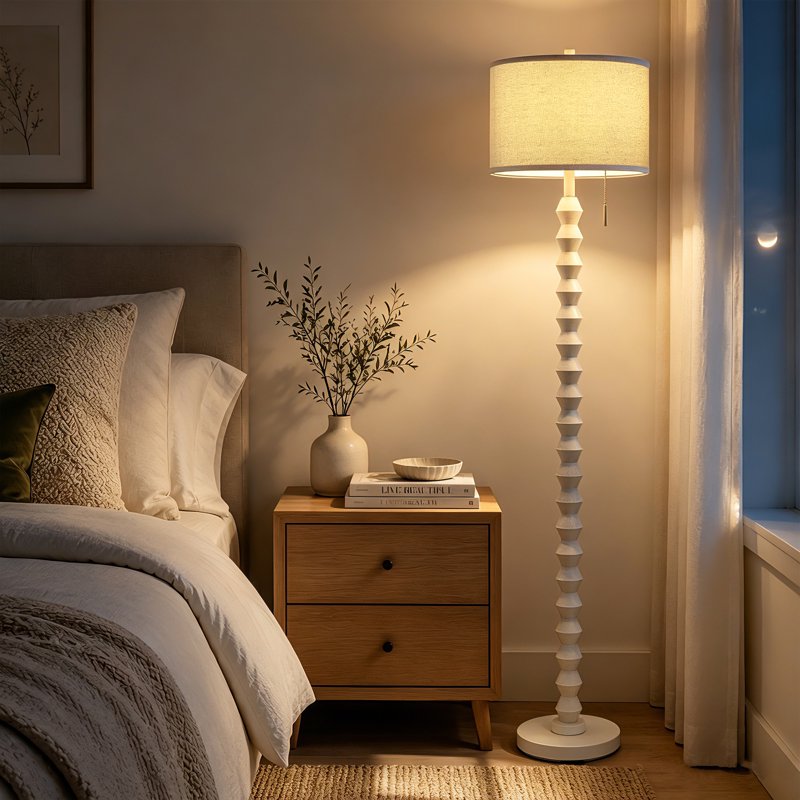 Modern Solid Wood Floor Lamp with Linen Shade - 65-Inch Standing Light for Living Room & Bedroom