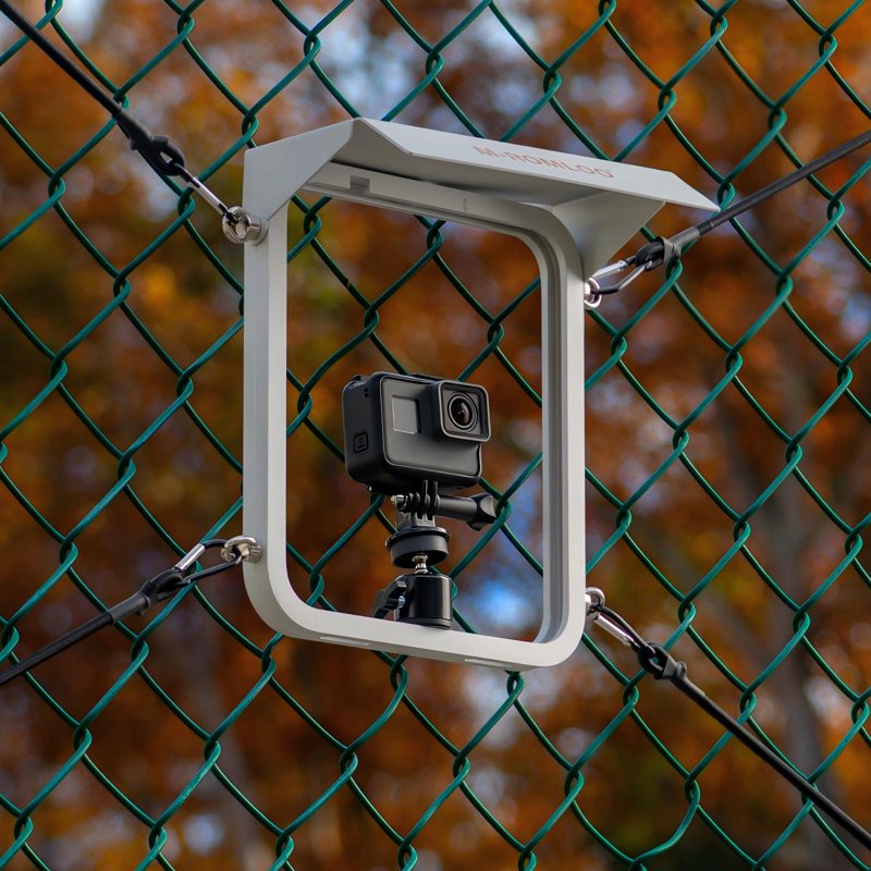 Rotating Cell Phone Fence Mount with Sunshade Waterproof Power Bank Pouch - Aluminum