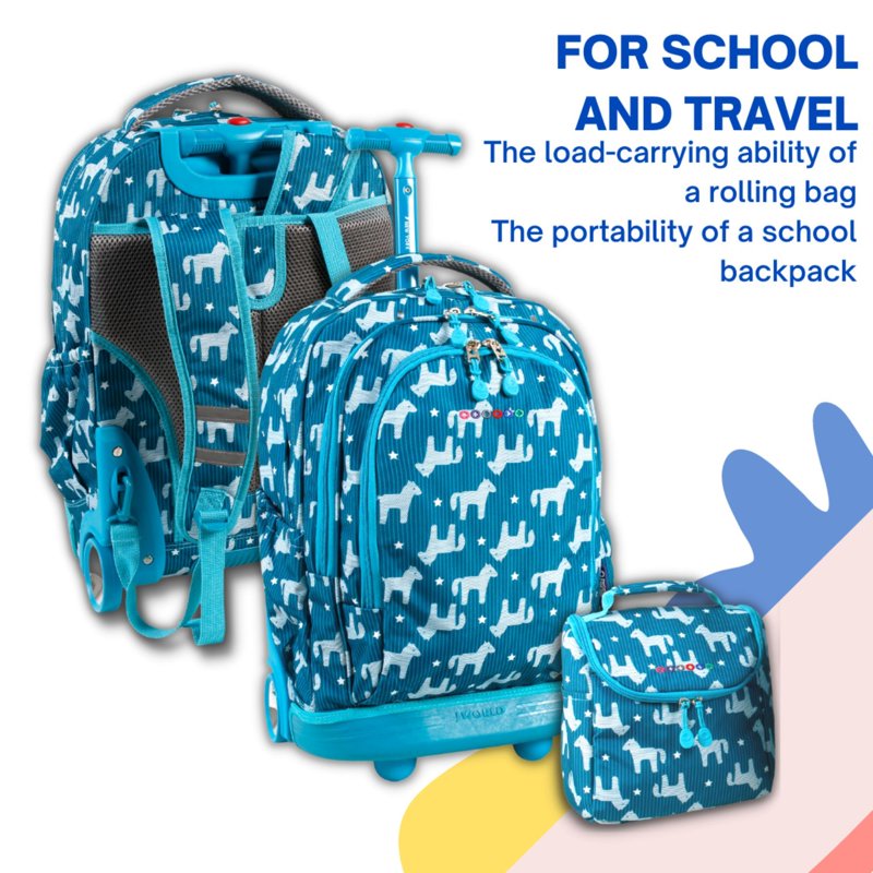 Kids Rolling Backpack and Lunch Bag Set - 18 Inch Pony or Sprinkle Colors