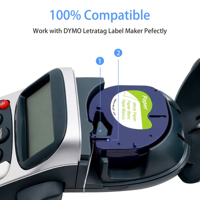 3-Pack Compatible Dymo LetraTag Label Tape 12mm Black on White Paper Refills