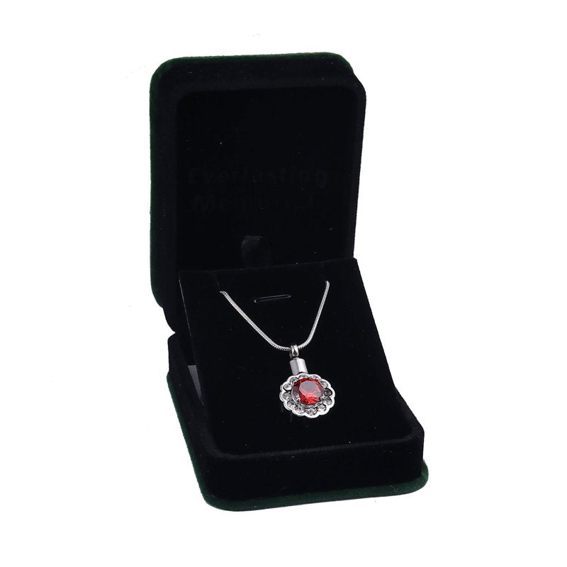 Round Crystal Rhinestone Flower Cremation Necklace for Ashes Memorial Pendant