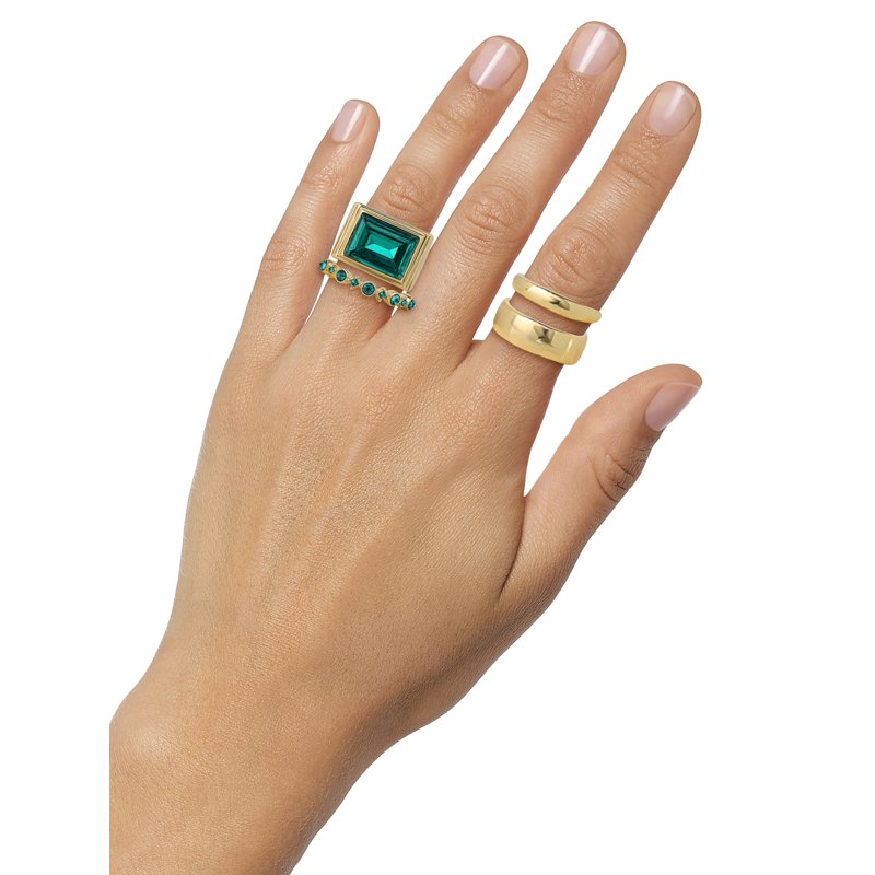 Jessica Simpson Women's 4-Pack Gold-Tone Stackable Ring Set with Emerald Stone