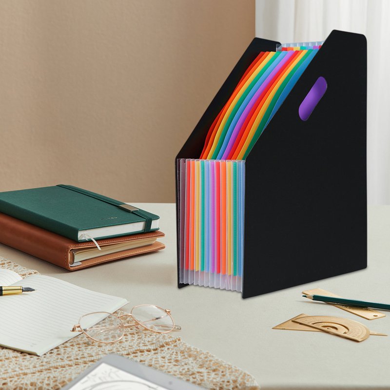 13-Pocket Accordion File Folder with Handle - Portable A4 Document Organizer