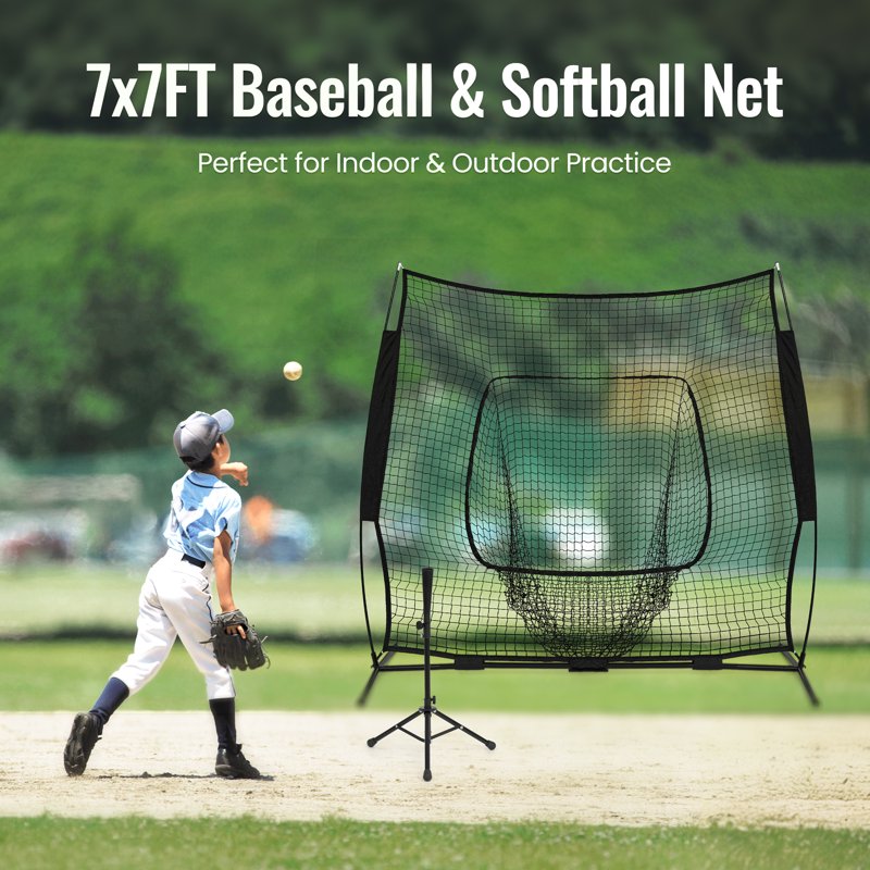 Portable Baseball & Softball Hitting Net with Batting Tee & Carry Bag - 7x7ft