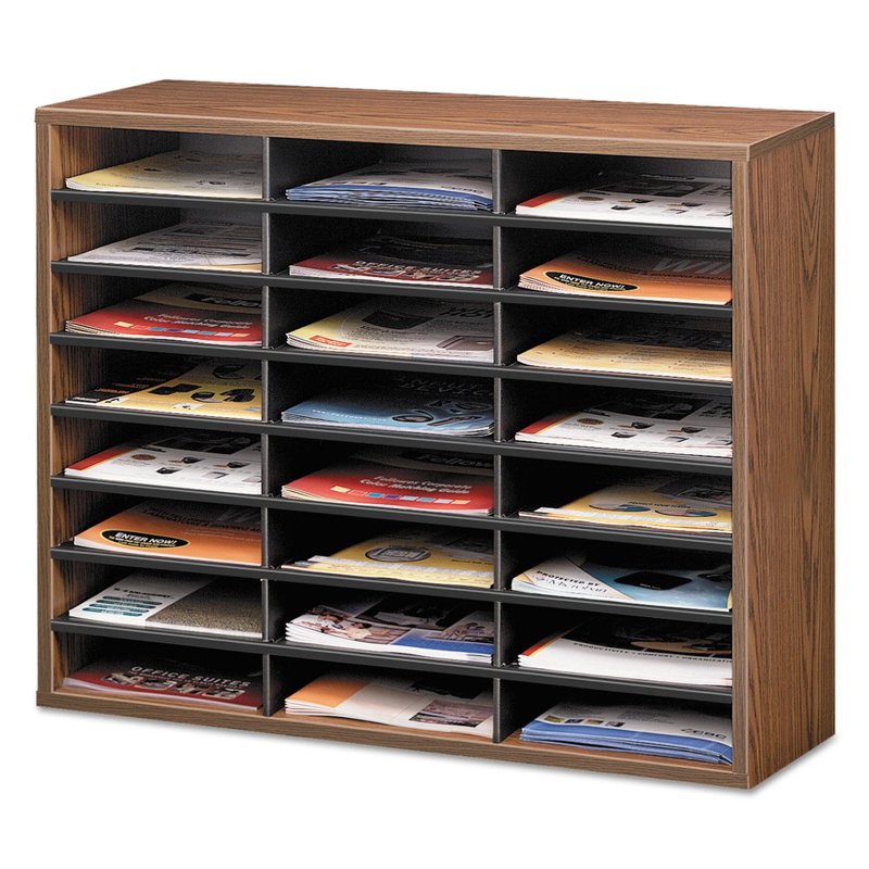 Literature Organizer with 24 Letter Compartments - Wooden Desk File Holder