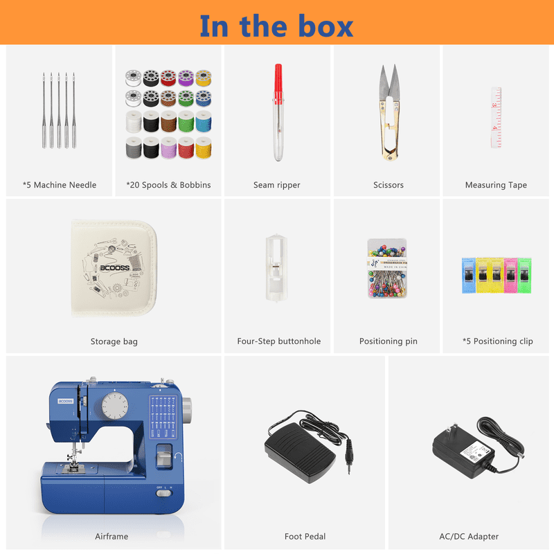 Portable Sewing Machine for Beginners with 28 Stitches and Extension Table - Blue