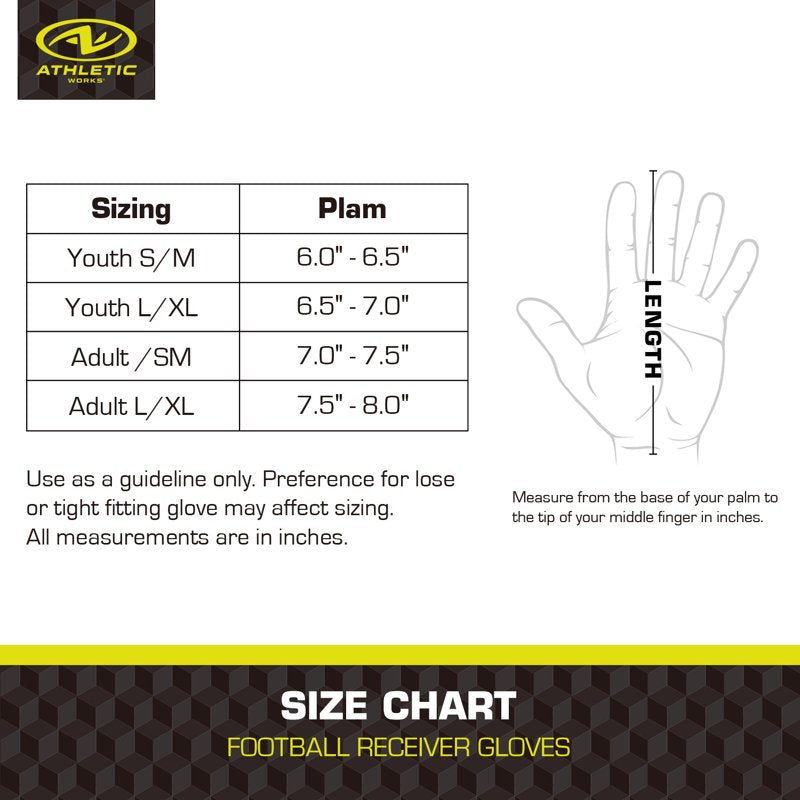 Football Receiver Gloves with Silicone Grip - Adult Small/Medium, Black