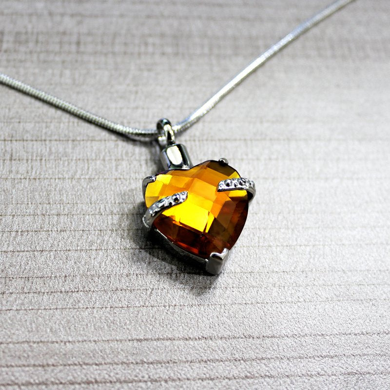 Heart Cremation Urn Necklace for Human Ashes - Birthstone Memorial Keepsake Jewelry