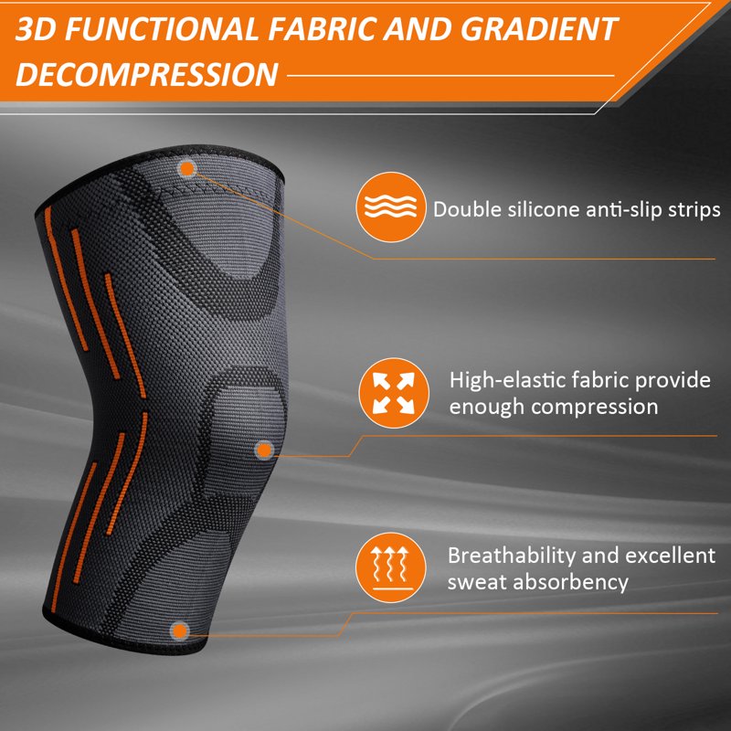 Compression Knee Support Brace for Men Women - Adjustable Size M-XXL