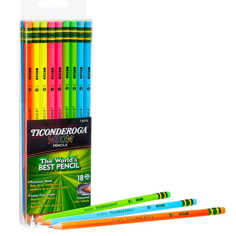 Neon Pencil Set - 36 Pack #2 Graphite, Latex-Free Erasers, Pre-Sharpened