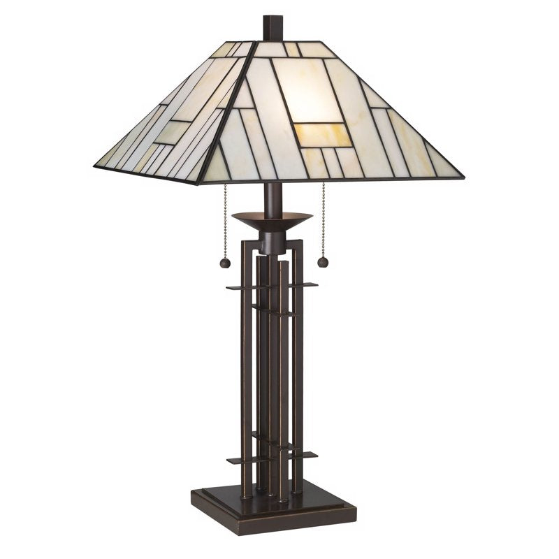 Tiffany Style Table Lamp 26.25" Bronze Wrought Iron Art Deco Bedroom Living Room
