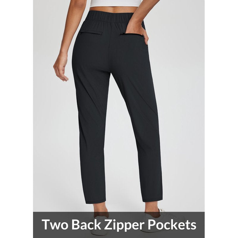 Women's Golf Pants with Pockets and Zipper Ankle Trousers - Stretch, Lightweight, Business Casual