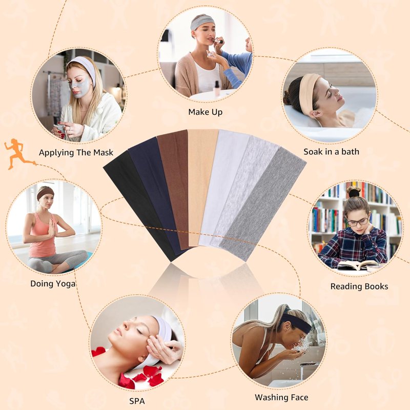 Non-Slip Cotton Headbands for Women - 7 Pack, Sports & Workout Hairbands