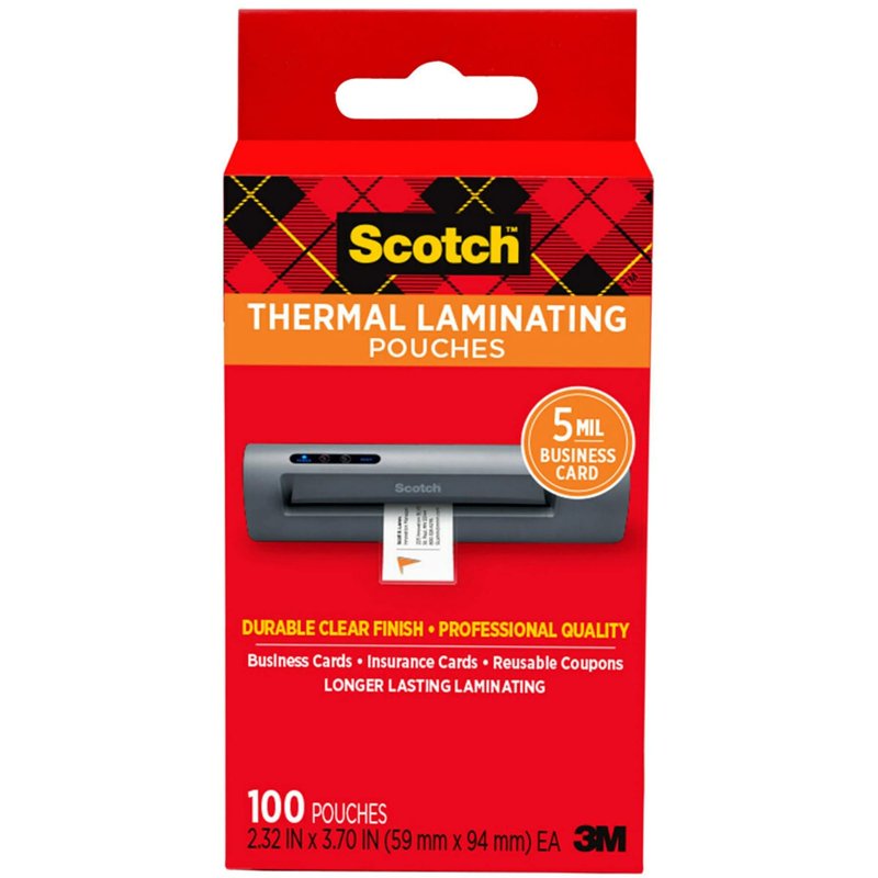 Thermal Laminating Pouches for Business Cards - 2 3/16 x 3 7/10 inch, Pack of 100
