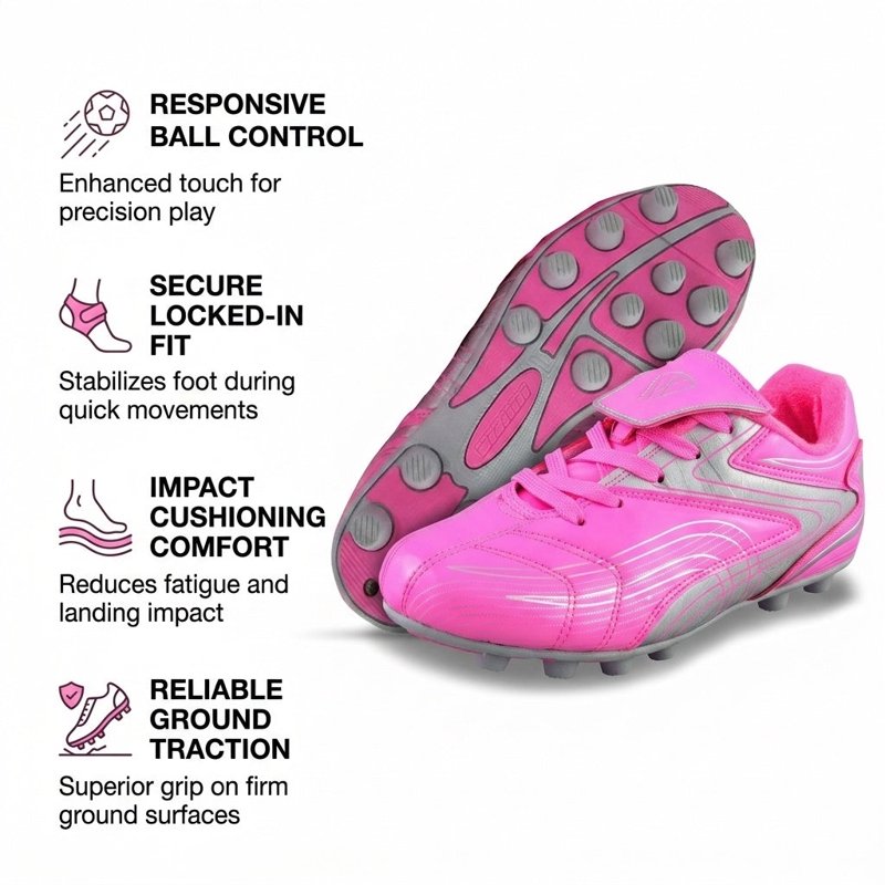 Vizari Youth Firm Ground Soccer Cleats – Pink 8 for Boys & Girls