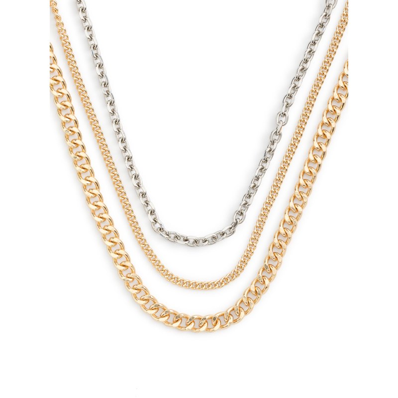 Women's Fashion Chain Necklace Set - 3 Piece Two-Tone Mixed Metal