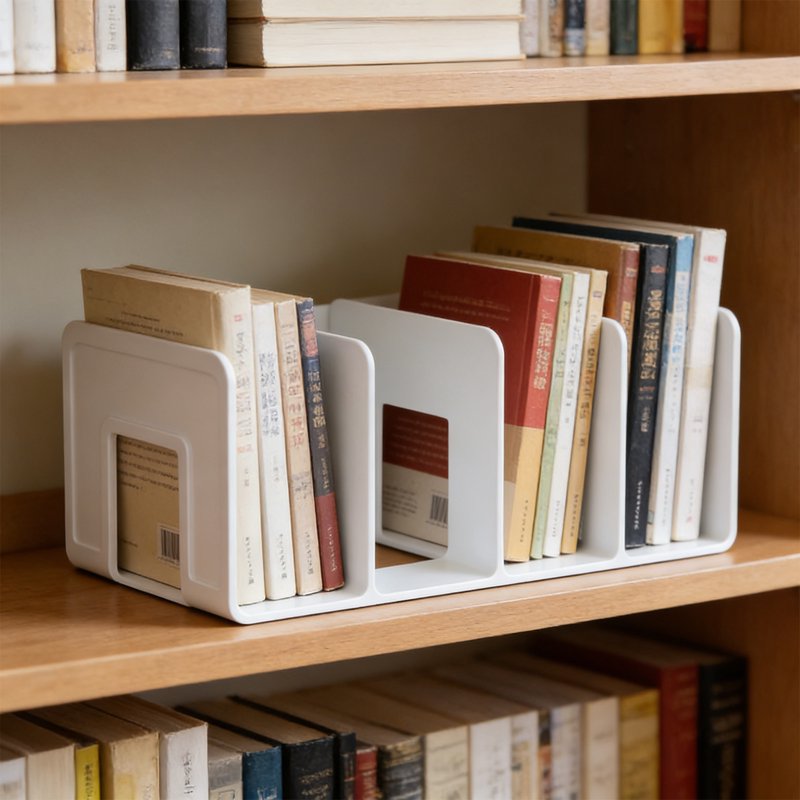 Desktop Book Organizer Shelf with Dividers - Plastic File Sorter for Office & Study