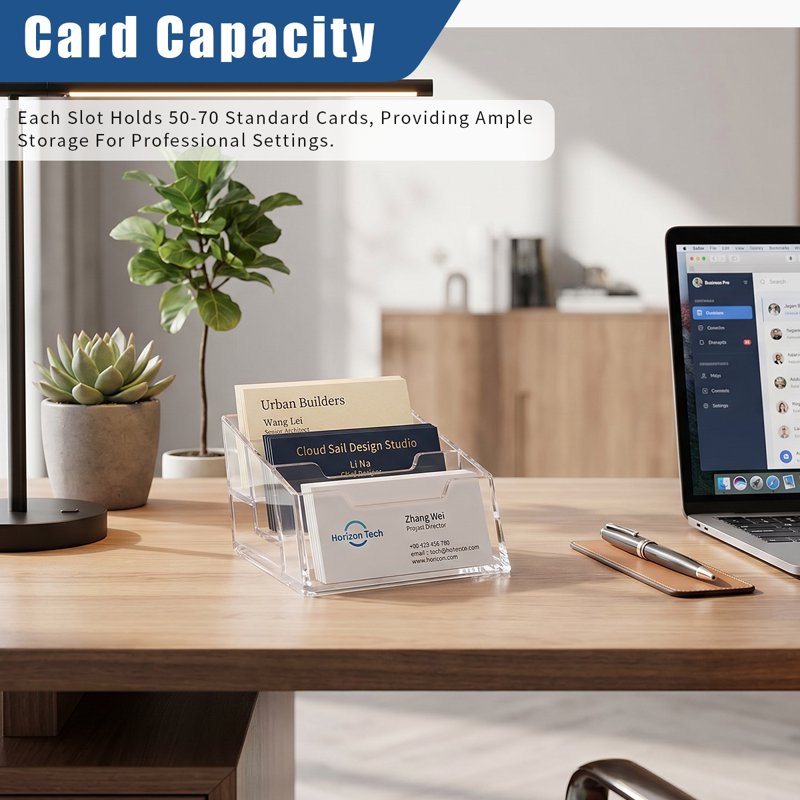 3-Tier Clear Acrylic Business Card Holder - Desktop Display Stand for Office & Reception