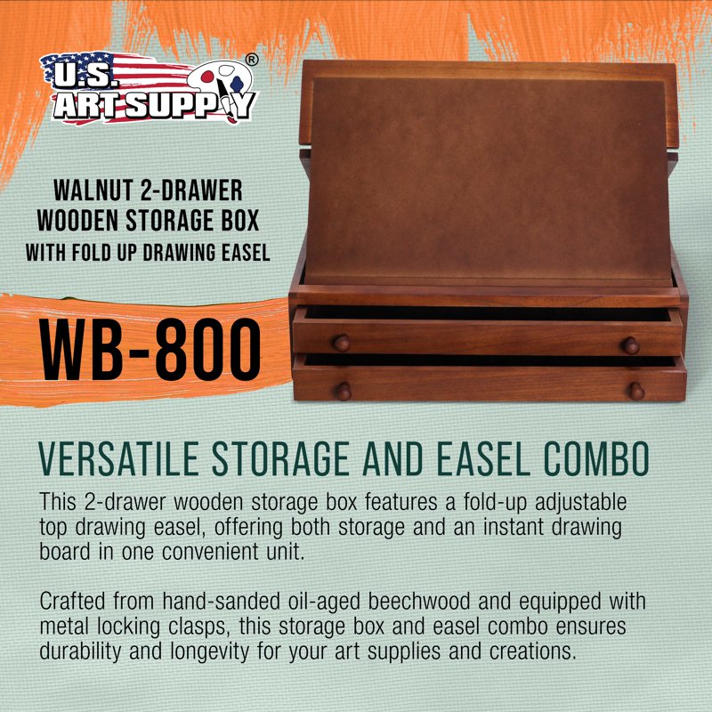 Wooden Art Storage Box with Adjustable Easel and Locking Drawers - Beechwood Art Organizer