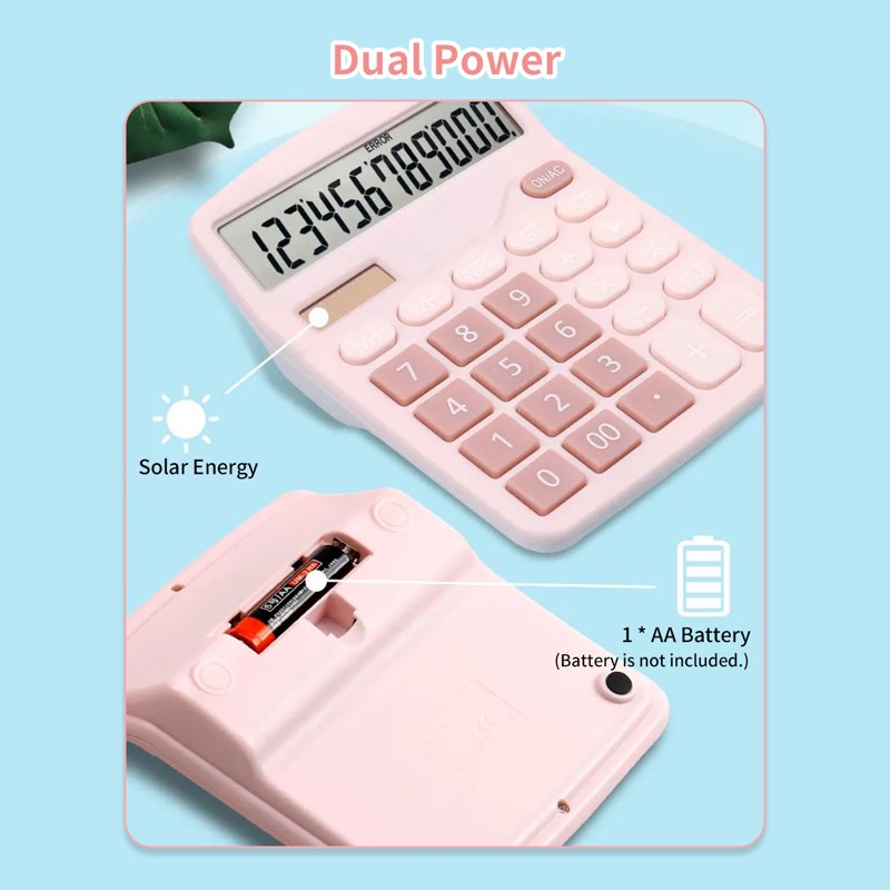 12-Digit Desktop Calculator with Large LCD Display Solar Battery Dual Office Home School