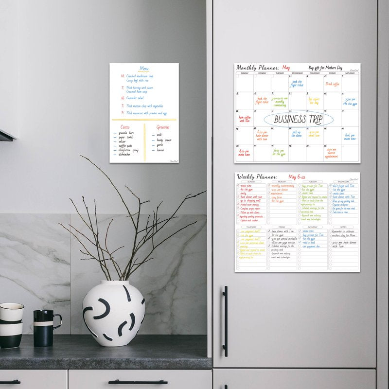 Dry Erase Calendar Set with Weekly Planner and Whiteboard for Fridge Wall or Cabinets