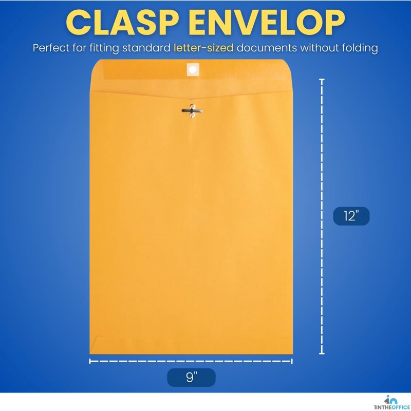 9x12 Brown Kraft Clasp Envelopes with Gummed Seal - 12 Pack