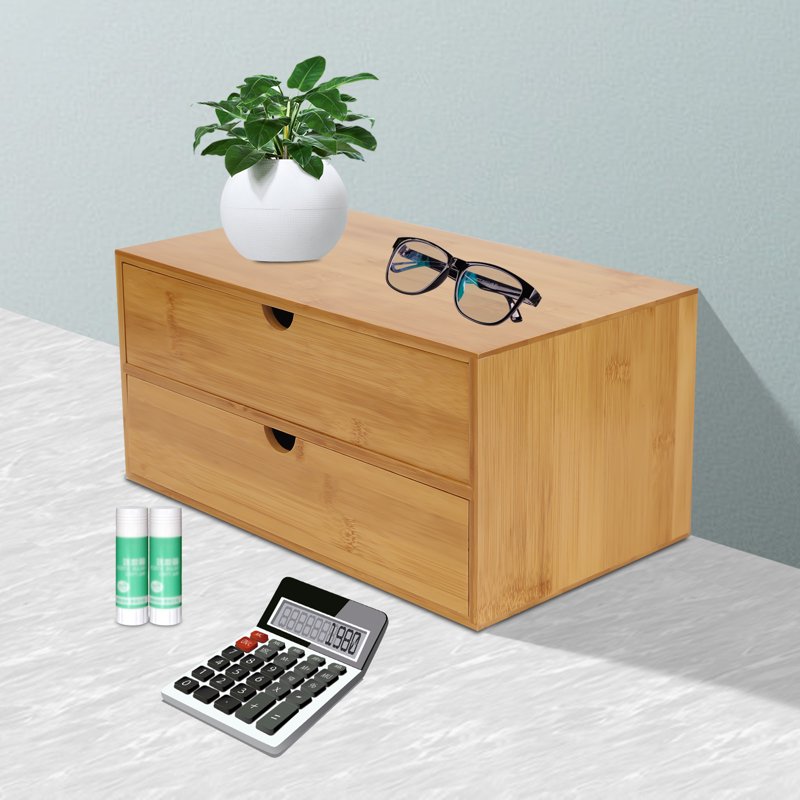 Large Capacity Desk Organizer with 2 Drawers - Minimalist Bamboo Office & Cosmetic Storage
