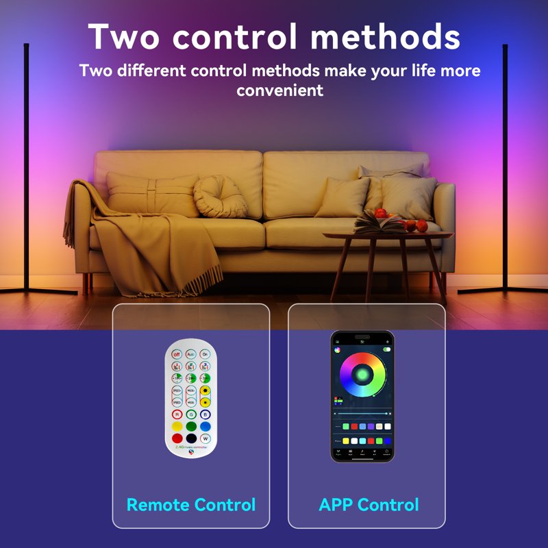 2-Pack RGB Floor Lamps with App Control, Music Sync, Remote & USB Plug-in