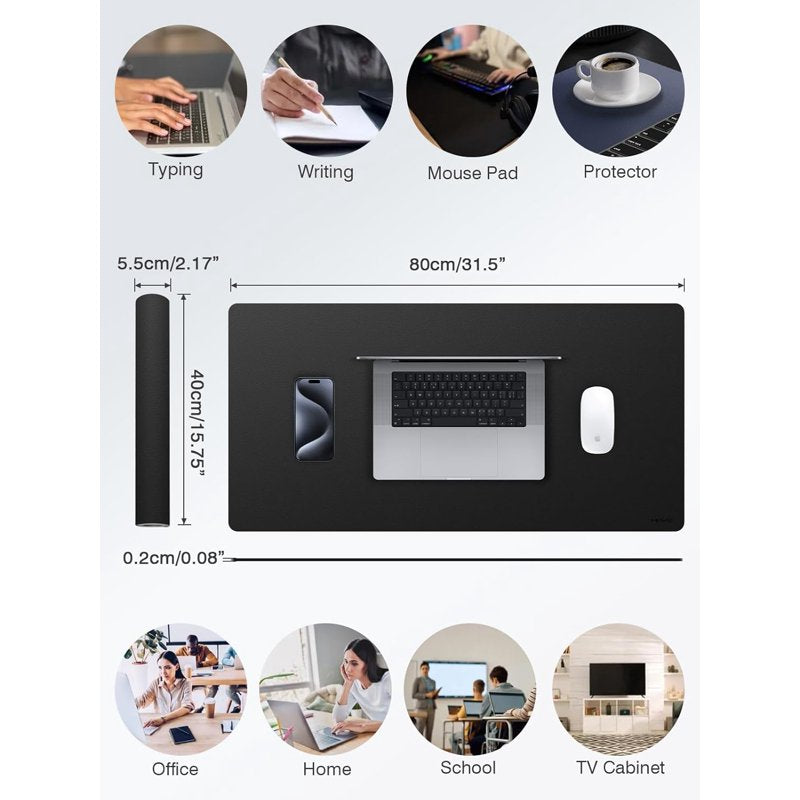 Large Waterproof PU Leather Desk Pad Protector with Non-Slip Base