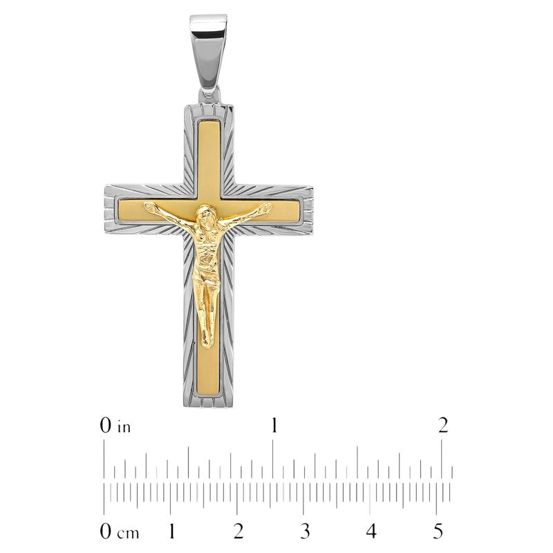 Men’s Two-Tone Stainless Steel Crucifix Pendant with 24-Inch Chain
