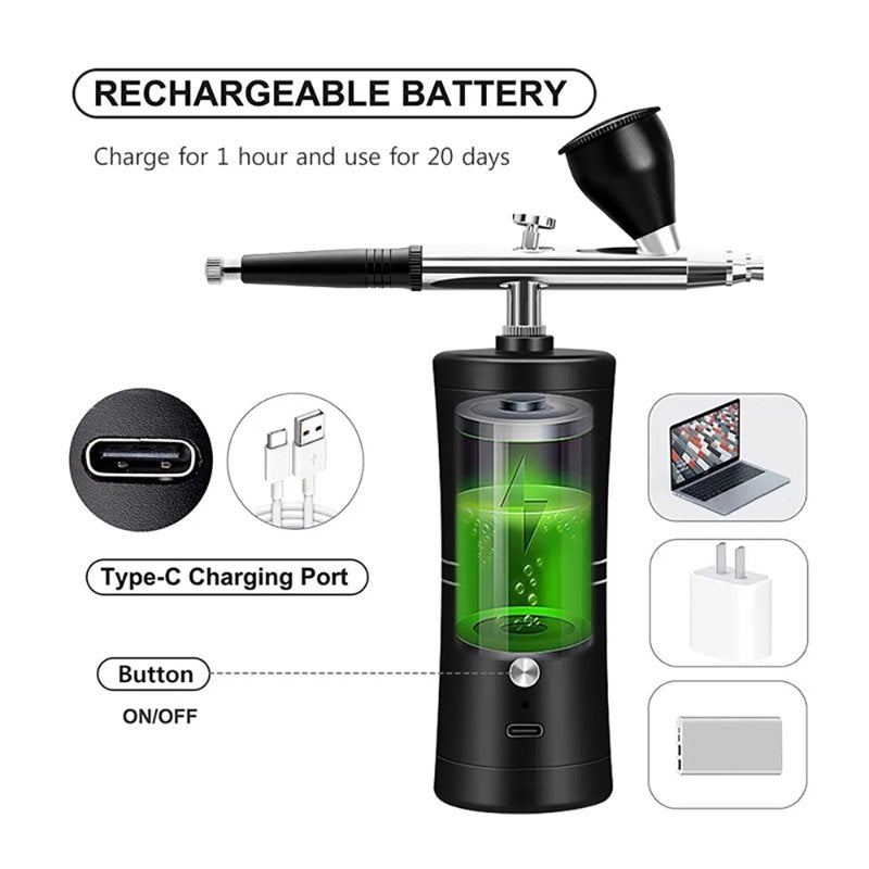 Rechargeable Airbrush Kit with Compressor for Nail Art Painting Tattoos Models