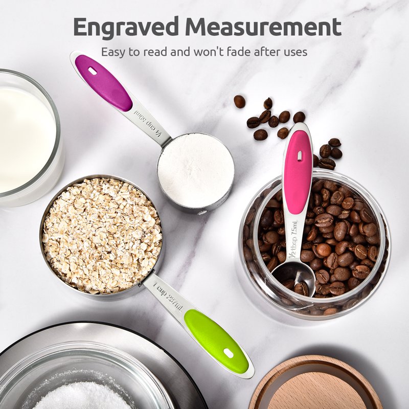 Multicolor 12-Piece Stainless Steel Measuring Cups & Spoons Set with Strengthened Welds – 18/8, Nested