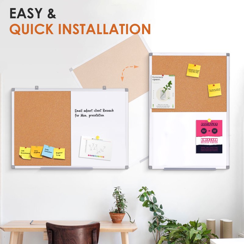 Combination Dry Erase Cork Board 24x18 Inches - Magnetic Whiteboard & Bulletin Board