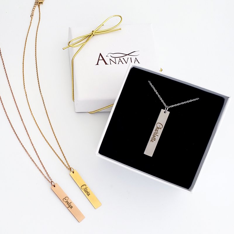 Personalized Vertical Bar Necklace - Engravable Gift Jewelry for Her