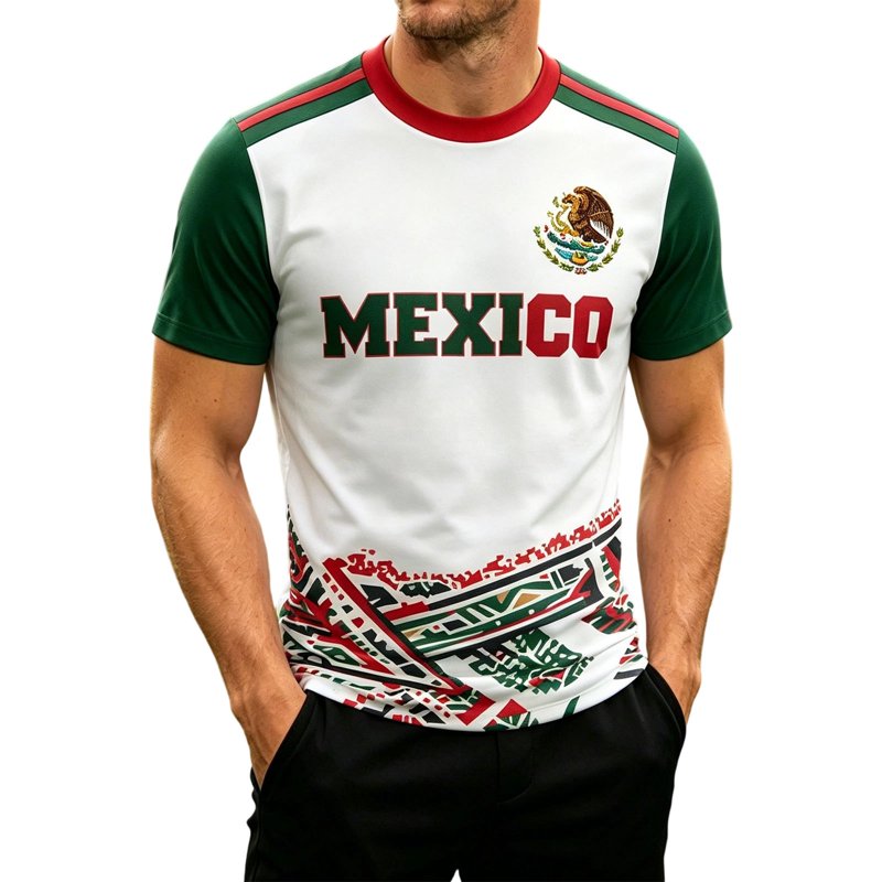Mexico Flag Graphic T-Shirt for Men - Short Sleeve Shirt, Variation 00 Mexico, L