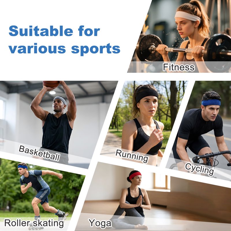 Multicolor Workout Sweat Headbands Set - No Slip, Sweat-Wicking Fitness Accessories