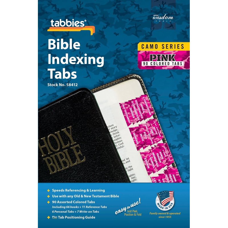 Pink Camo Bible Indexing Tabs - 90 Assorted Book & Reference Tabs