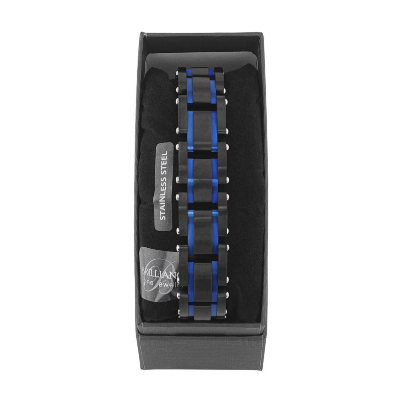 Men's Black and Blue Stainless Steel Link Bracelet - Durable Jewelry
