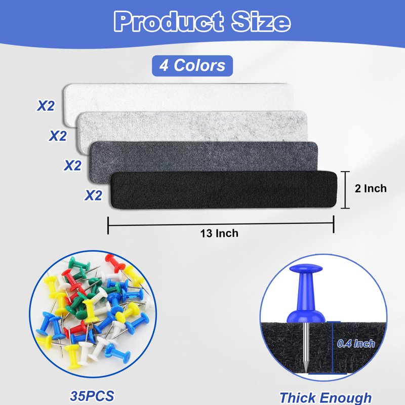 8-Pack Self-Adhesive Cork Bulletin Board Strips with Push Pins for Walls
