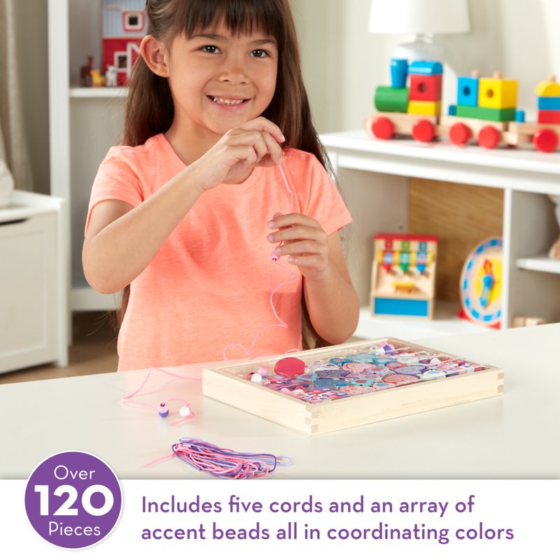 Wooden Bead Jewelry Making Kit with Heart-Shaped Beads & Cords for Kids