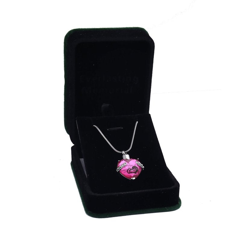 Rhinestone Heart Cremation Necklace with Chain - Memorial Jewelry for Women