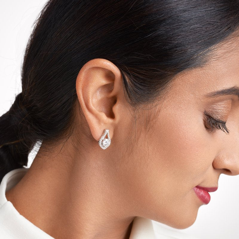 Moissanite Earrings in Rhodium Plated Sterling Silver for Women