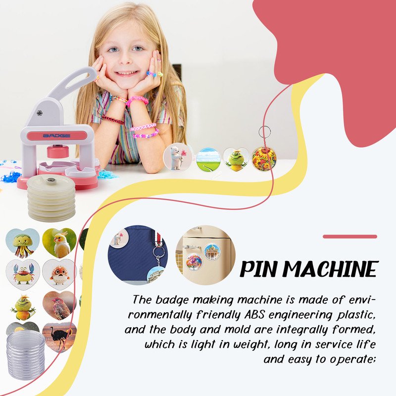 DIY Button Maker Machine Badge Press - No Assembly Required, Pink
