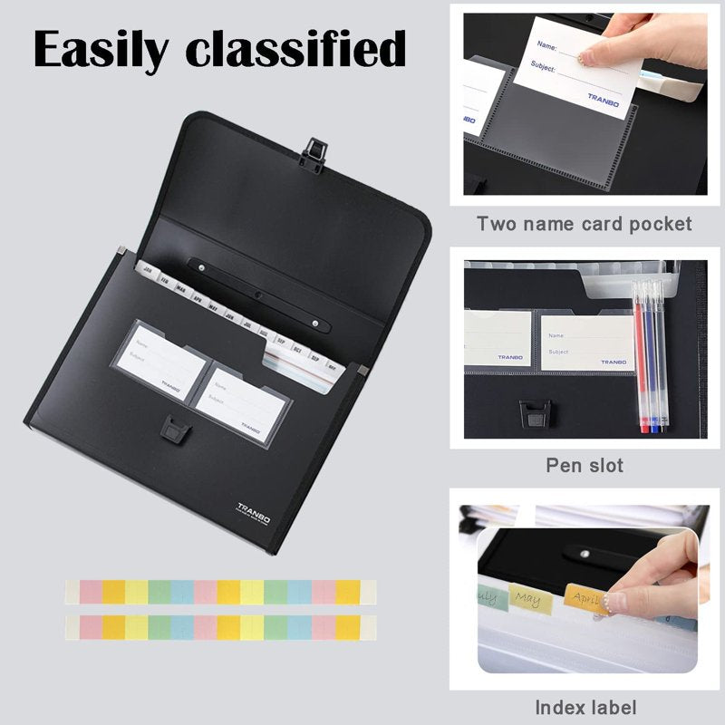 TRANBO 26-Pocket Accordion File Organizer, Letter Size/A4 - Black, With Durable Handle