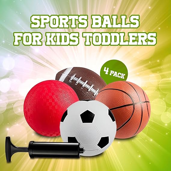 Kids Sports Balls Set - 4-Pack 5-Inch Rubber Balls for Indoor & Outdoor Play