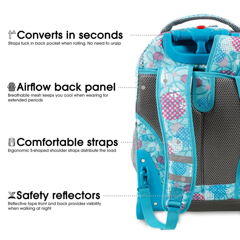 Girls 18-Inch Rolling Backpack for School & Travel - Durable & Spacious
